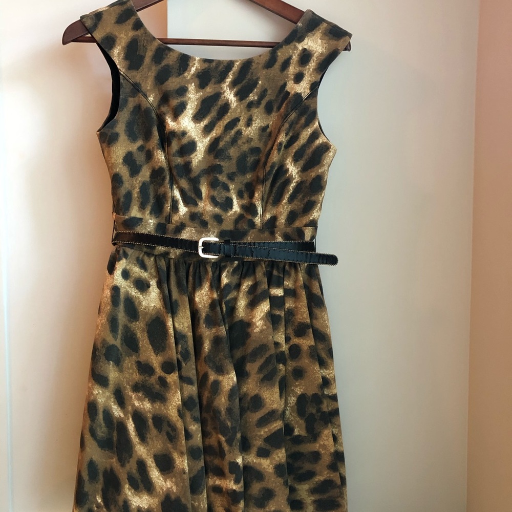 Leopard Print Cap Sleeve Dress with belt
